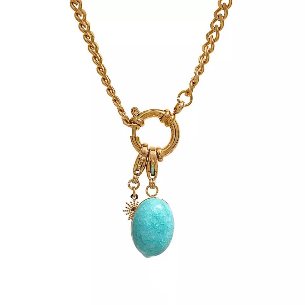 33-37 Chico's Long Faux-Turquoise Rhinestone Charm Necklace Chain